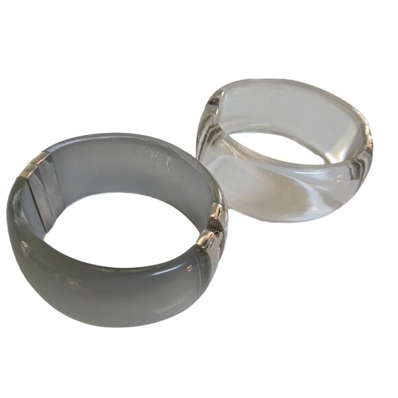Vintage Lot Of 2 Retro Lucite Gray Moonglow/Clear Silvertone Hinged Clamper Brac - Picture 1 of 6